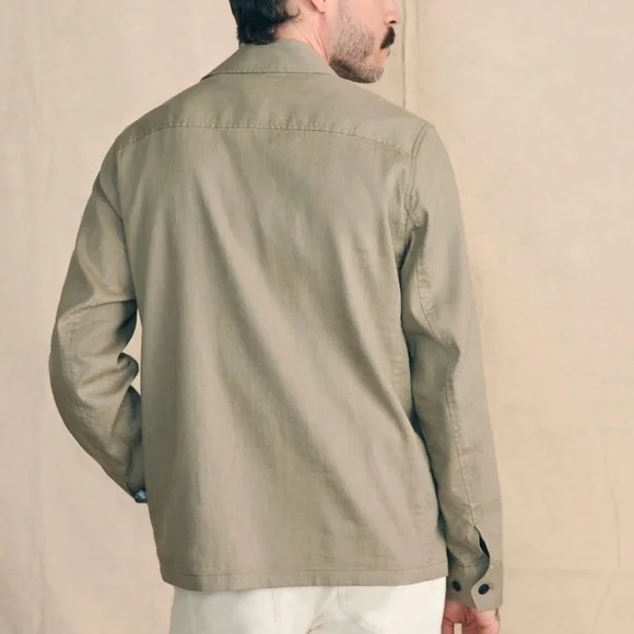 Faherty Movement Flex Linen Shirt Jacket Olive Isle